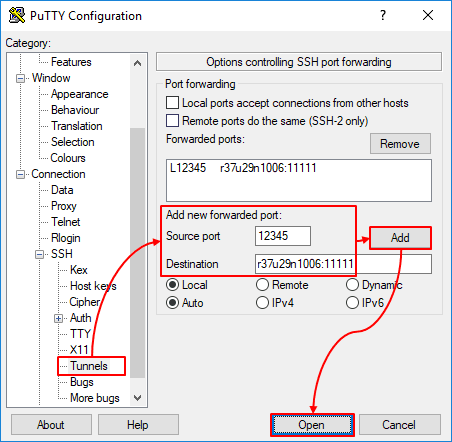 SSH Tunnel in PuTTY