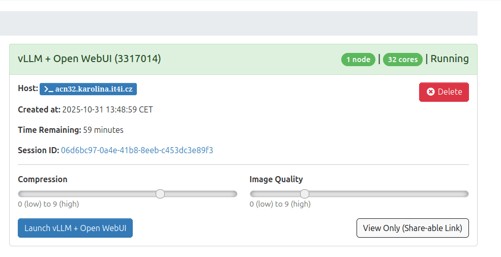 vLLM + Open WebUI session overview